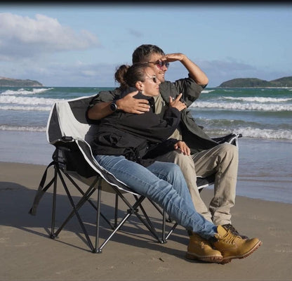 KingCamp Double Camping Chair, Oversized Heavy Duty 660lbs Loveseat for Adults Portable Folding XL 2 Person Couch Padded Comfortable Two Seat with Cup Holder for Outdoor Lawn Backyard, Black/Grey