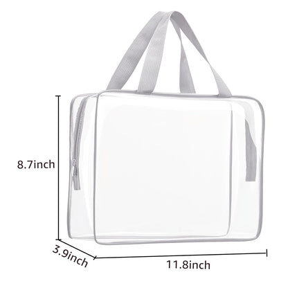 2Pcs Crystal Clear PVC Travel Toiletry Bag Kit for Women Men, Waterproof Vinyl Packing Organizer Storage Bags with Zipper Handle Straps, Cosmetic Pouch Carry on Airport Airline Compliant Bag Handbag