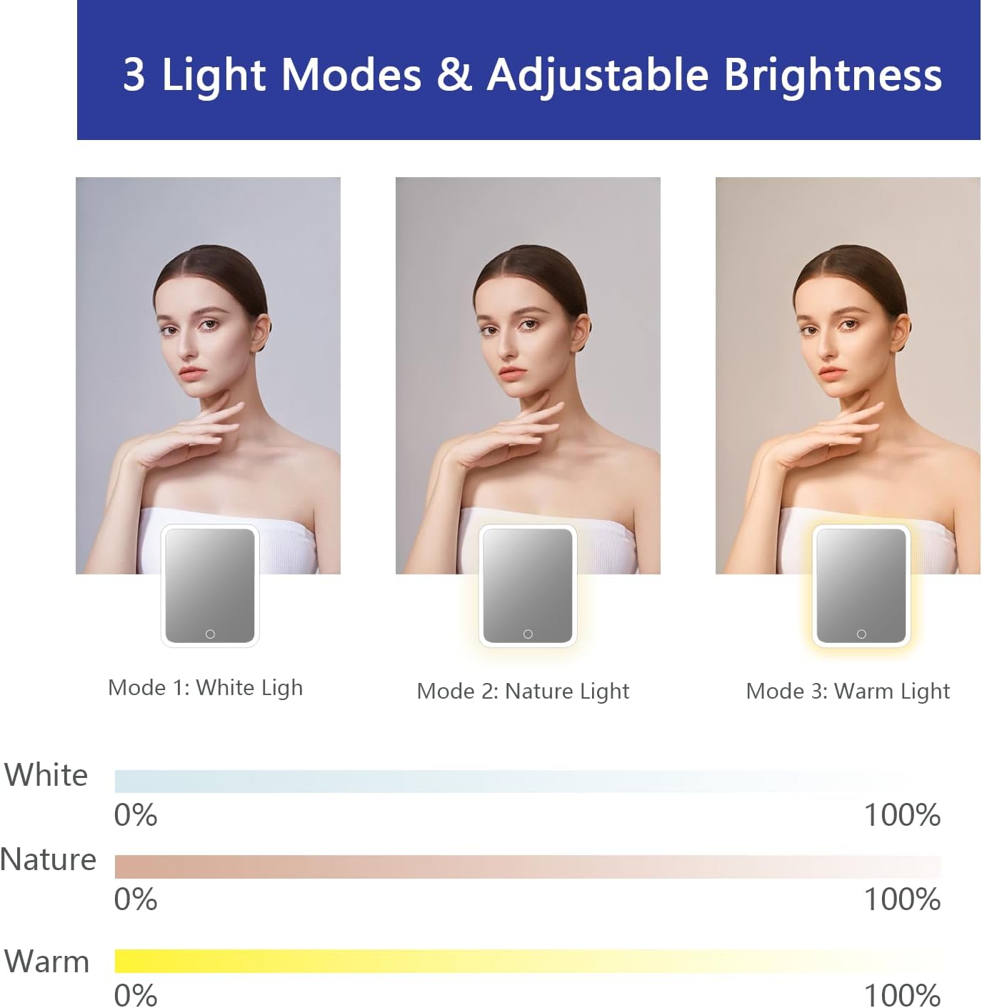 Makeup Bag with Led Mirror,Travel Makeup Organizer with 3 Color Setting, Portable Storage and Adjustable Dividers Travel Makeup Bag(dark blue)