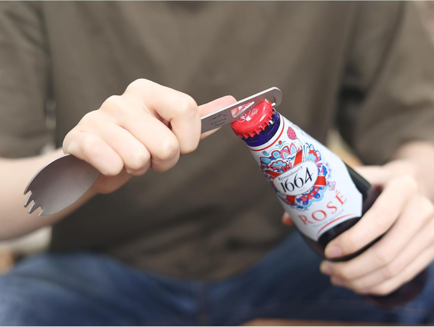 SANTTA Titanium Camping Utensil Set, Titanium(Ti) Spork, Spoon Fork & Bottle Opener Combo Camping Cutlery 2-PC Set