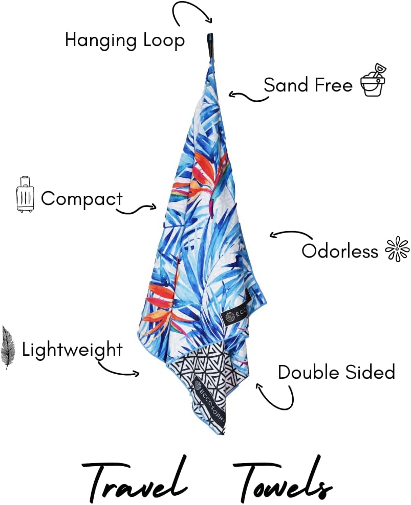 ECCOSOPHY Microfiber Beach Towel - Sand Free Towels are Quick Dry, Light Weight, Super Absorbent - Perfect Pool, Travel, Cruise, Camping Essentials - Oversized Extra Large for Adults 71x35 in