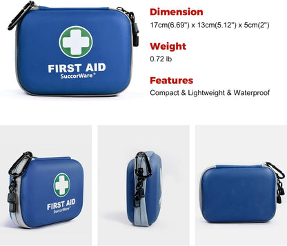 150 Pieces Mini First Aid Kit - Small Medical Kit with Hard Shell - Emergency First Aid Kit for Car, Travel, Home, Outdoor, Office, Camping, Hiking (Blue)
