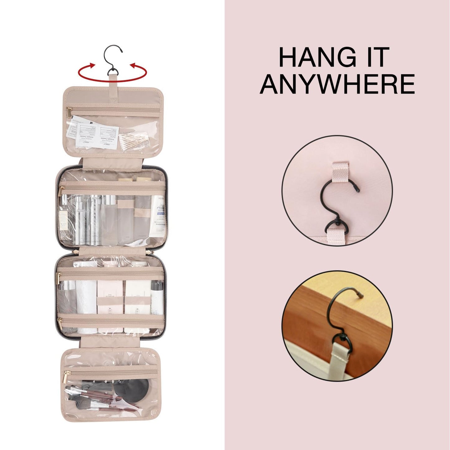 BAGSMART Toiletry Bag Travel Bag with Hanging Hook, Water-resistant Makeup Cosmetic Bag Travel Organizer for Accessories, Shampoo, Full-size Container, Toiletries (Green, Large)