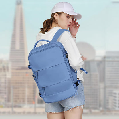 coowoz Large Travel Backpack For Women Men,Carry On Backpack Flight Approved,Hiking Backpack Outdoor Rucksack Casual Daypack Fit 15.6 Inch Laptop Shoes Compartment (Sky Blue L)