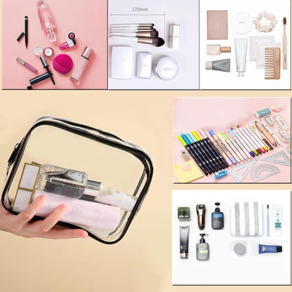 Clear Toiletry Bag, 3 Packs TSA Approved Water resistant Travel Organizer, Airport Airline Travel Essential Carry On Makeup Cosmetic Bags for Women, White - 3 packs