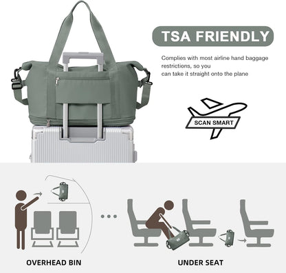 Travel Duffel Bag, Sports Tote Gym Bag, Shoulder Weekender Overnight Bag for Women