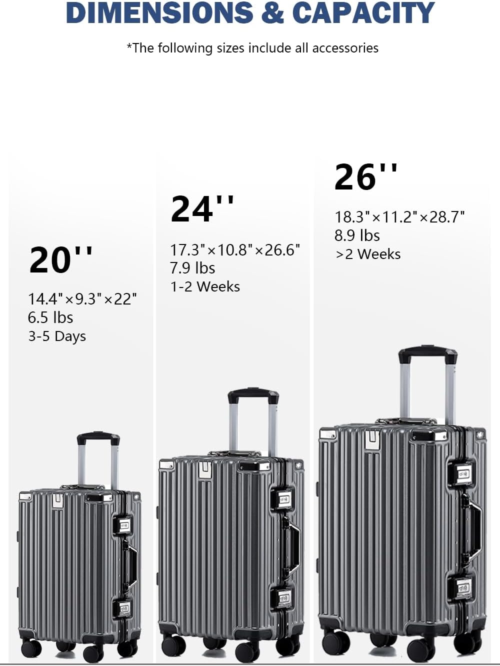 HotWay 24 Inch Aluminum Frame Luggage with Spinner Wheels, PC Hard Shell Suitcase with Cup Holder, Zipperless Luggage for Business Travel, Gray