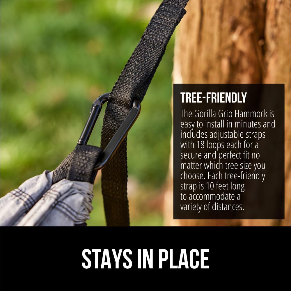 GORILLA GRIP Durable Portable Camping Hammock, Holds 400lbs with Heavy Duty Tree Straps, Comfortable Travel Swing, Camp Hammocks, Easy to Use and Install, Outdoor Essentials, Red, 10x6.5 FT