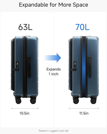 Checked Luggage Top Opening, FLT Expandable Polycarbonate Hard Shell Suitcase with Wheels (FLO-Lite, Blue, 24 Inch, 63L-70L)