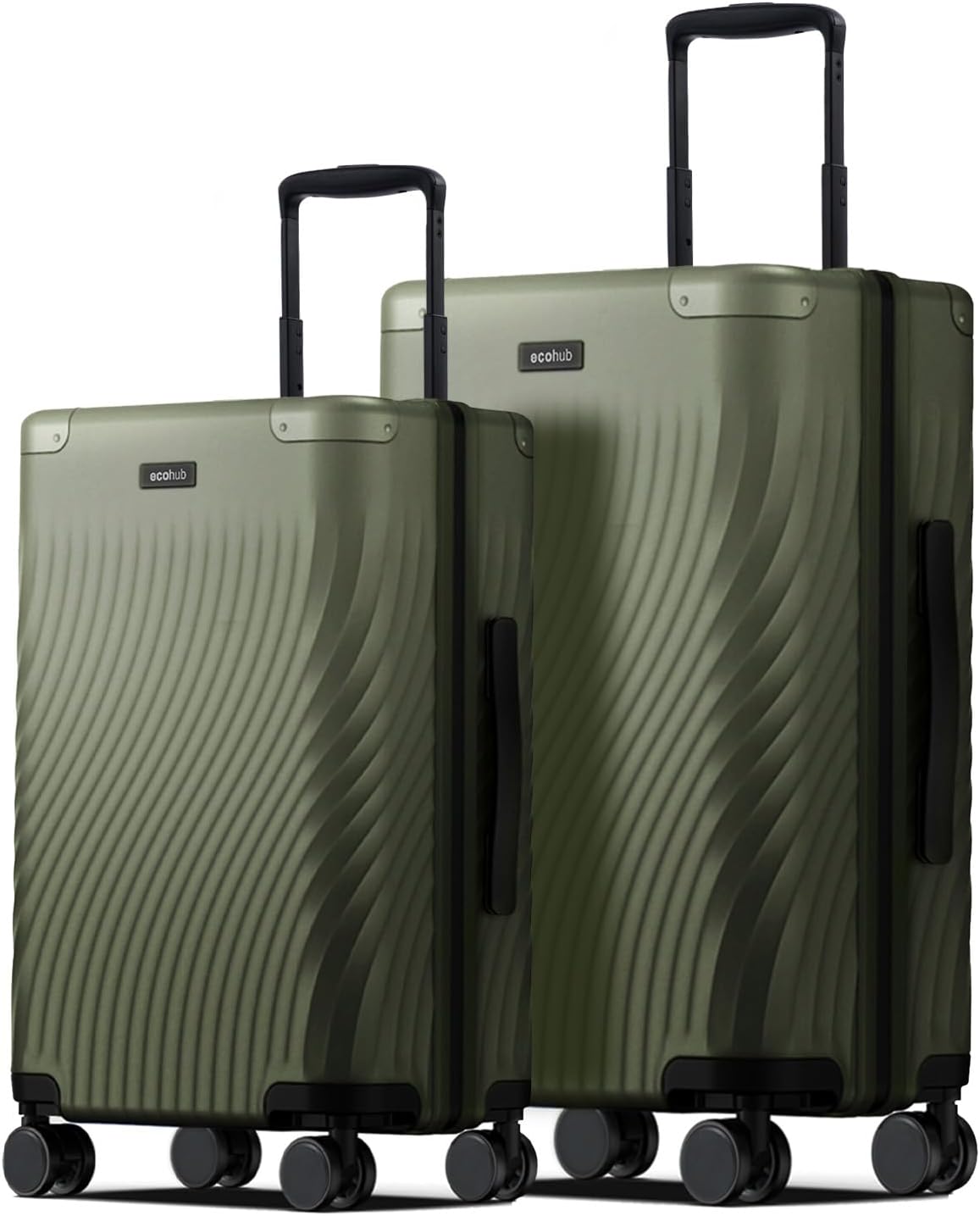 ECOHUB Hardside Expandable Carry On Luggage Sets, Recycled PC 20/24" Rolling Luggage Airline Approved with Spinner Wheels & TSA Lock, Lightweight Hardshell Travel Suitcase, 20+24 inch Carry-on Green