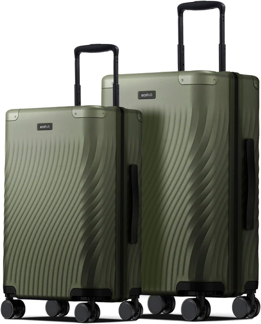 ECOHUB Hardside Expandable Carry On Luggage Sets, Recycled PC 20/24" Rolling Luggage Airline Approved with Spinner Wheels & TSA Lock, Lightweight Hardshell Travel Suitcase, 20+24 inch Carry-on Green