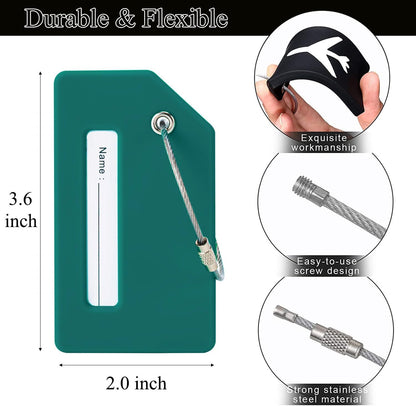 7 Pack Silicone Luggage Tag for Suitcases with Name ID Card, TSA Approved, Privacy Protection Travel Suitcase Tags (Peacock Green)