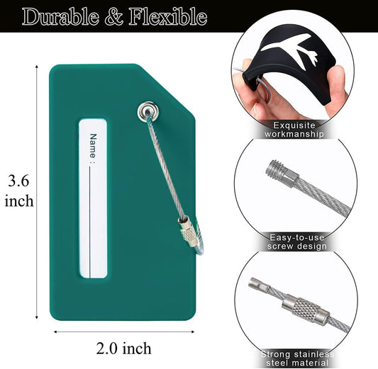 7 Pack Silicone Luggage Tag for Suitcases with Name ID Card, TSA Approved, Privacy Protection Travel Suitcase Tags (Peacock Green)