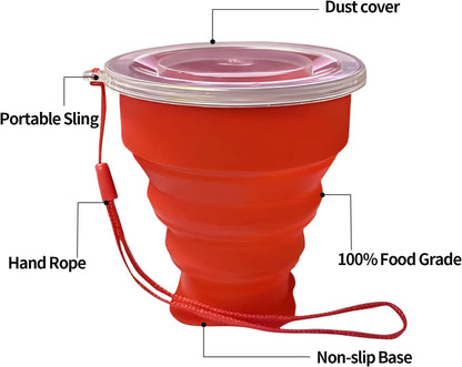 Collapsible Cup - Silicone Foldable Cup-Expandable Folding Drinking Cup -Reusable Portable Mugs Cups For Travel, Camping, Hiking, Survival, Car, Picnic, Beach, Holiday Vacation, Outdoor Sports Red