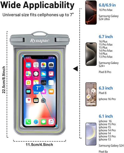 IP68 Waterproof Phone Pouch, Floating Waterproof Phone Case for iPhone 16 15 Pro Max Galaxy S24+ S23 Pixel 8 Pro with Detachable Lanyard, Cellphone Dry Bags Beach Vacation Essentials -2 Pack