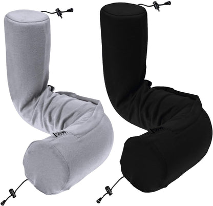 Dot&Dot Twist Memory Foam Travel Pillow for Airplanes - Travel Neck Pillow for Sleeping - Airplane Pillow for Neck Support, Chin, Lumbar and Leg - Adjustable, Bendable Neck Roll Pillow (Gray Black AC)