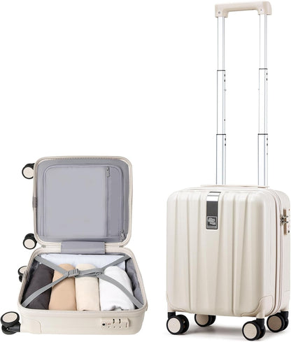 Hanke 14 Inch Underseat Carry On Luggage with Wheels, Lightweight, Waterproof, TSA-Approved, Suitcase, Ivory White
