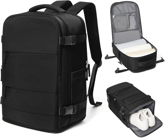 coowoz Travel Backpack Carry On for Women Man Black Gym Backpack with Laptop Compartment Mochila de Viaje Teacher Personal Item Backpacks Rucksack Airplane Accessories Must Haves Small