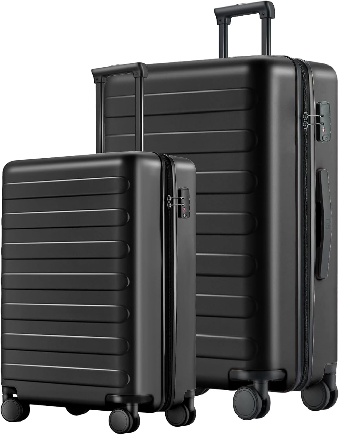 Carry on Luggage 22 X 14 X 9 Airline Approved, 20 Inch Luggage for 3-5 Days Travel, Double Spinner Wheels, 100% Hardshell PC, TSA Lock (01-Black (Basic), Set 2PCS (20-Inch/28-Inch))