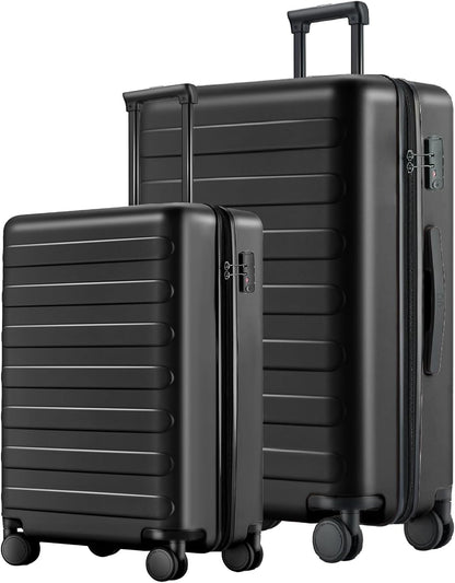 Carry on Luggage 22 X 14 X 9 Airline Approved, 20 Inch Luggage for 3-5 Days Travel, Double Spinner Wheels, 100% Hardshell PC, TSA Lock (01-Black (Basic), Set 2PCS (20-Inch/28-Inch))