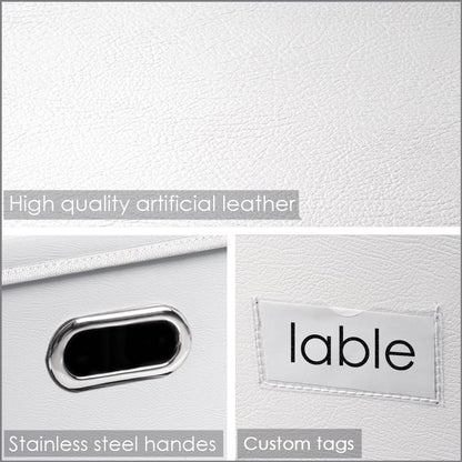 PRANDOM Collapsible Storage Box with Lid [3-Pack] Leather Fabric Foldable Storage Bin Organizer Container Basket Cube with Cover for Home Bedroom Closet Office Nursery White(13.6x9.6x6.9)