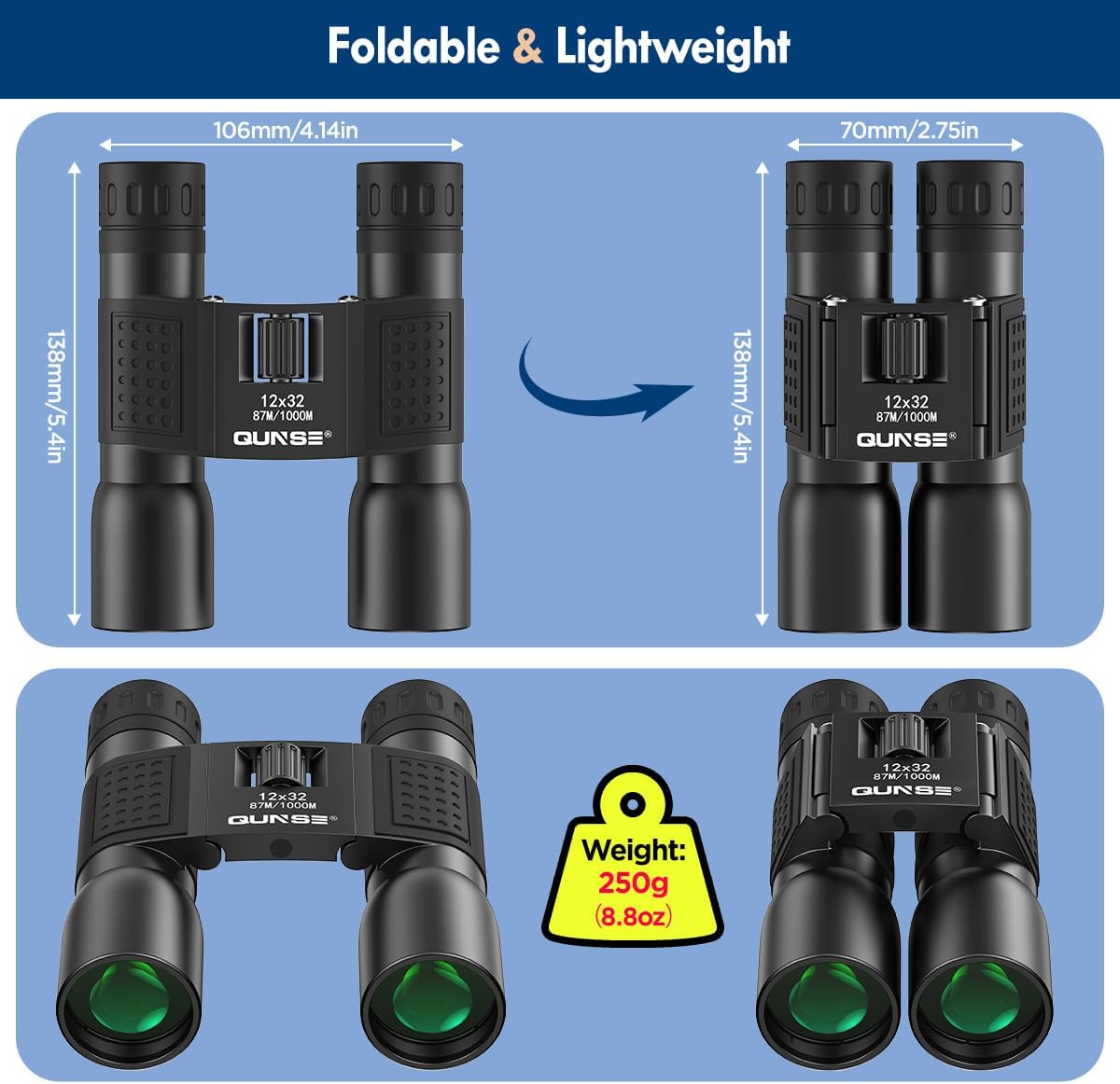 12x32 Binoculars Compact for Adults - High Powered Binoculars for Bird Watching Travel Spectator Sport Fishing Golf