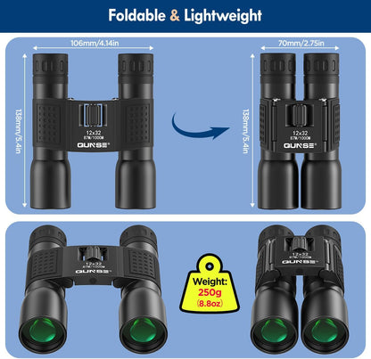 12x32 Binoculars Compact for Adults - High Powered Binoculars for Bird Watching Travel Spectator Sport Fishing Golf