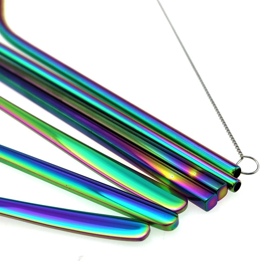 7 Pcs Portable Flatware Set, 304 Stainless Steel Cutlery Set Travel Utensils Set with Fork Spoon Chopsticks Straws for Travel Camping Office School, Dishwasher Safe & Eco-Friendly (Rainbow)