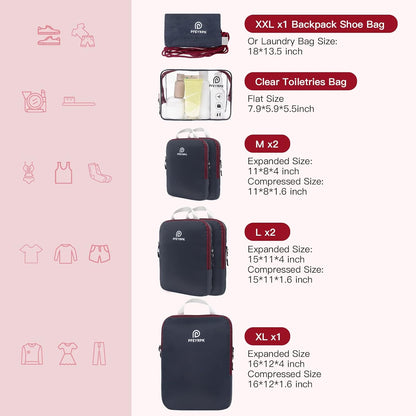Lightweight Compression Packing Cubes for Suitcases, Compressible Expandable Travel Packing Organizer with Clear Toiletries and Backpack Bag, Travel Essentials for Carry on Luggage 7 Set