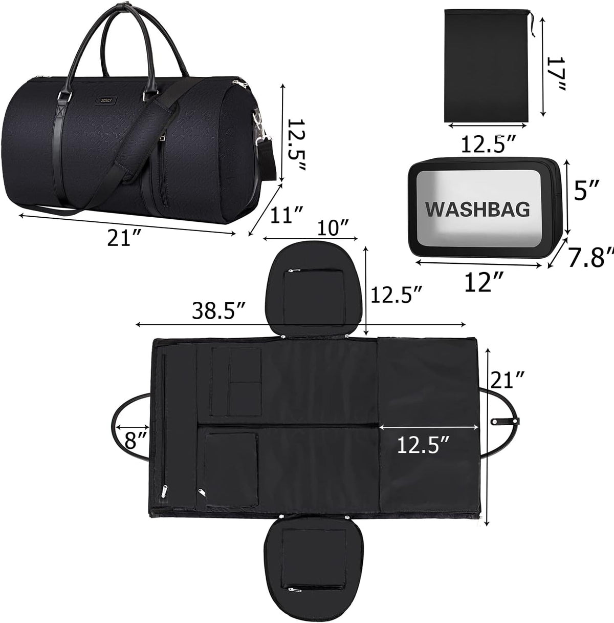 Garment Bag for Travel Convertible Carry On Garment Bag Large Travel Duffel Bags for Women 2 in 1 Hanging Suitcase Suit Travel Bags for Women & Men 3pcs Set