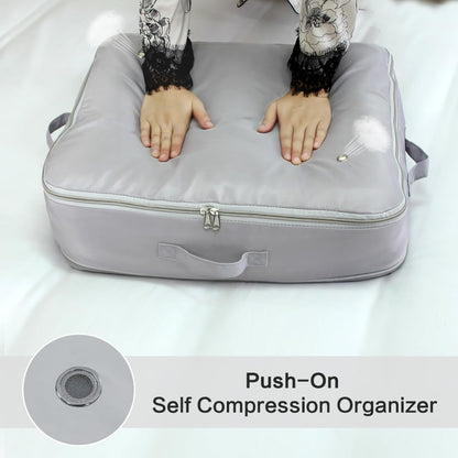 Ultra Space Saving Self Compression Storage Bags with Zipper, (Grey) -Compression Organize for Bedding, Comforter Storage Bag for Blankets Duvet Quilts Pillows