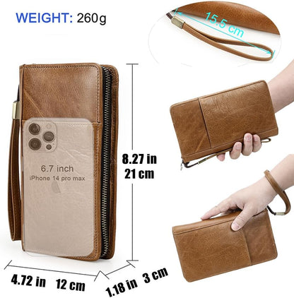 CONTACTS Travel Family Passport Holder for 4 Genuine Leather Passport Wallet RFID Blocking Passports Organizer 3 Layer Design Fit 4 Passports, 13 Credit Cards (Camel Brown)
