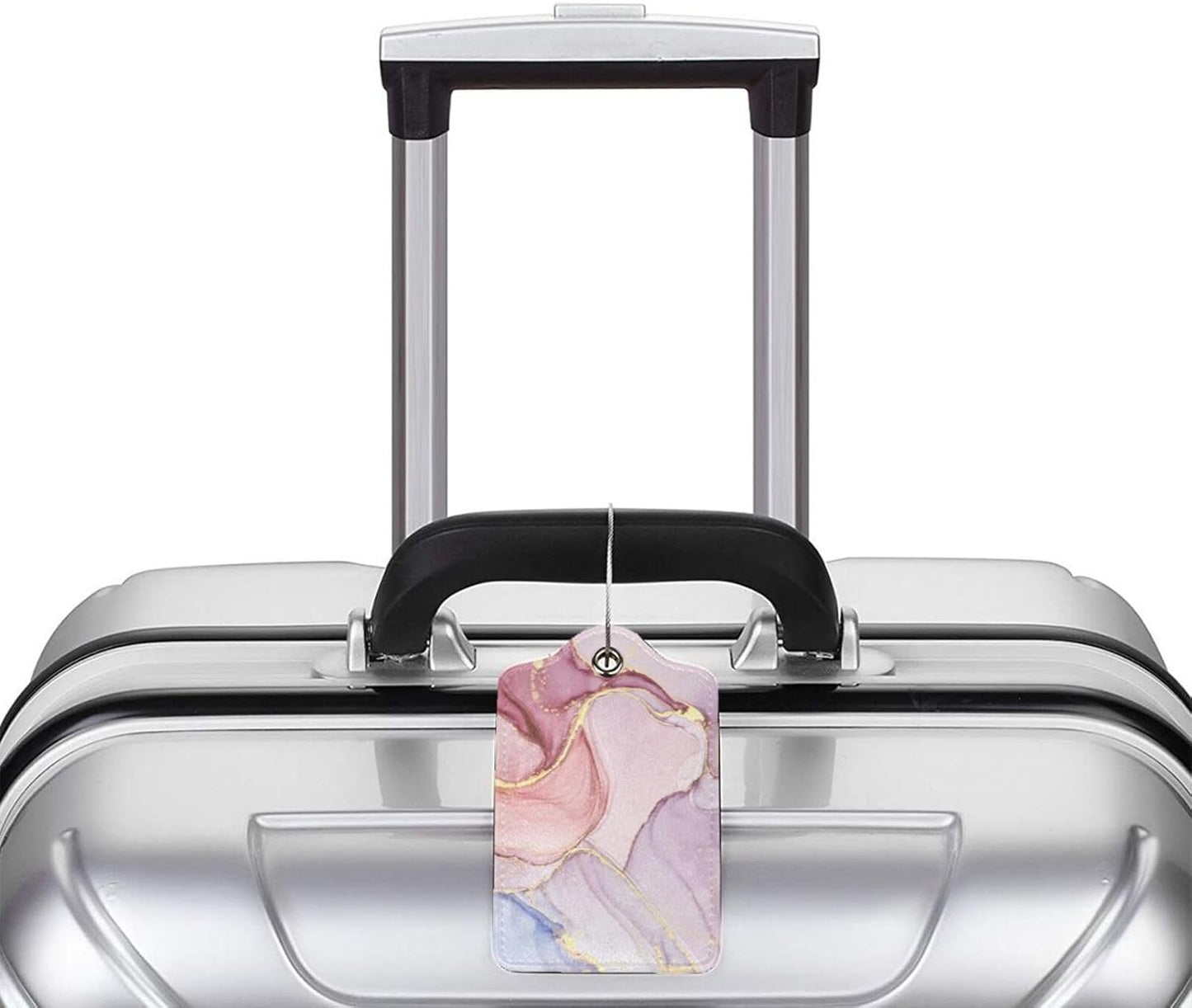 2 Pack Pink Gold Marble Luggage Tags for Suitcases, Marbles Theme Unique Leather Luggage Tags Cruise Ship Essential Travel Bag Gift for Men Women Couples Bride Groom, Funny Christmas Birthday Gifts