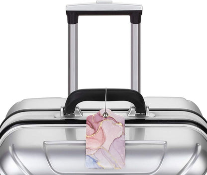 2 Pack Pink Gold Marble Luggage Tags for Suitcases, Marbles Theme Unique Leather Luggage Tags Cruise Ship Essential Travel Bag Gift for Men Women Couples Bride Groom, Funny Christmas Birthday Gifts