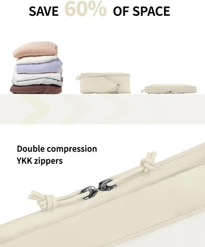 ECOHUB 5 Set Compression Packing Cubes for Suitcases Organiser Bags Set Travel Essentials with Shoe Bag for Traveling Tear-resistant Travel Accessories with ID Tag Expandable Packing Bags(Beige)