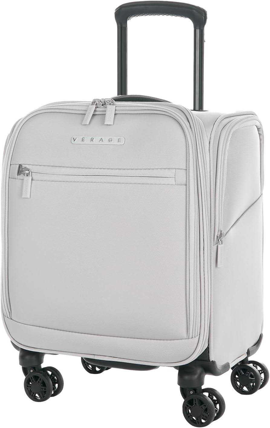 Verage Under Seat Luggage with Wheels, Softside Small Suitcase Spinner Carry On Luggage Bags for Airlines Airplanes Short Trip Men Women (Cloud Gray, 14.5-Inch Plus Underseat)