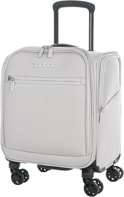 Verage Under Seat Luggage with Wheels, Softside Small Suitcase Spinner Carry On Luggage Bags for Airlines Airplanes Short Trip Men Women (Cloud Gray, 14.5-Inch Plus Underseat)