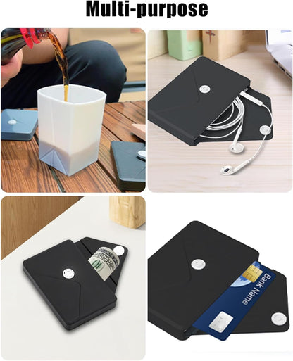 Collapsible Cup[2025 Upgraded] Silicone Foldable Water Cup, Collapse Water Bottles with Envelope-Shaped Storage Pouch, Portable Camping Cup for Outdoors, Travel, Camping(Cosmic Black)