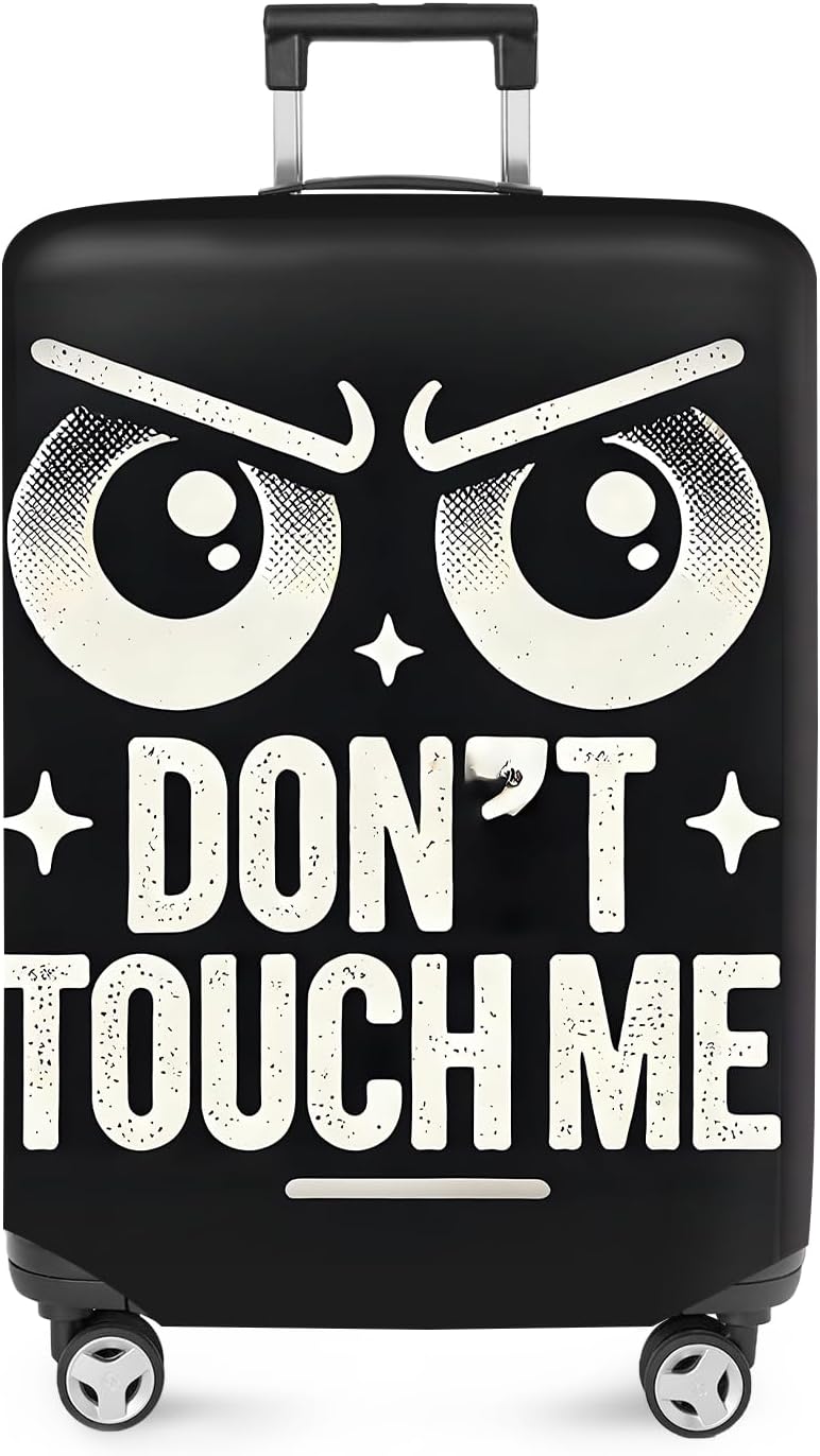 ANNA QUEEN Funny “Don’t Touch Me” Luggage Cover, Bold Black Suitcase Protector with Angry Eyes Design, Stretchable, Washable Travel Cover for 24-26 Inch Luggage
