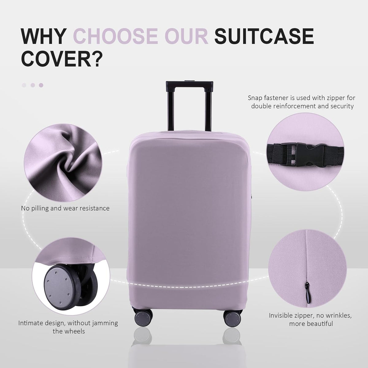 Travel Luggage Cover Protector Scratch-Resistant Fit 19-31 Inch Suitcase, Not Included Suitcase (Lavender Purple, SX(22-23 inch))