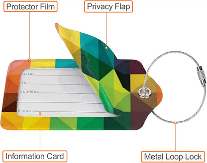 2 Pack Luggage Tag for Suitcase, Cute Unique Leather Suitcase Tags Identifiers with Privacy Name Address Labels & Durable Steel Loop for Women Men Travel