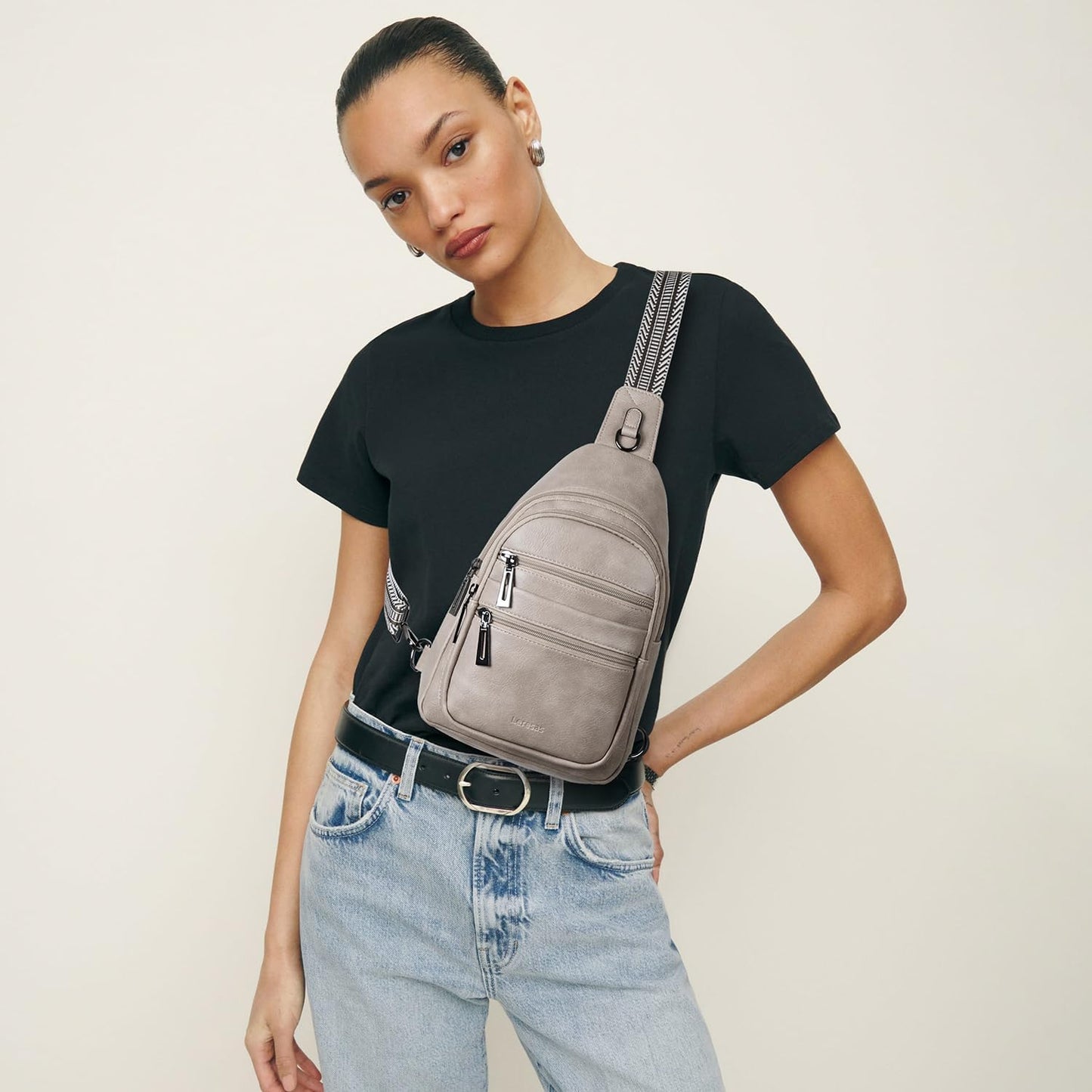 Sling Bag for Women Crossbody Bags Fanny Packs Sling Purse Backpack Shoulder Bag Vegan Leather Chic Travel Light Grey