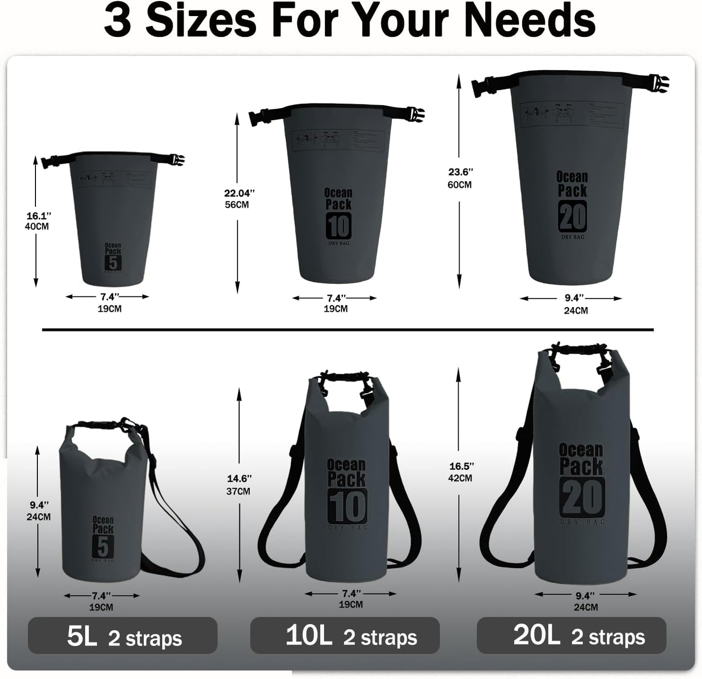 Dry Bag Waterproof Backpack 5L/10L/20L/30L Roll Top Waterproof Bag,Floating Dry bags for Kayaking,Swimming,Boating,Camping,Beach.