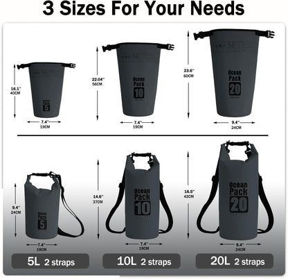 Dry Bag Waterproof Backpack 5L/10L/20L/30L Roll Top Waterproof Bag,Floating Dry bags for Kayaking,Swimming,Boating,Camping,Beach.