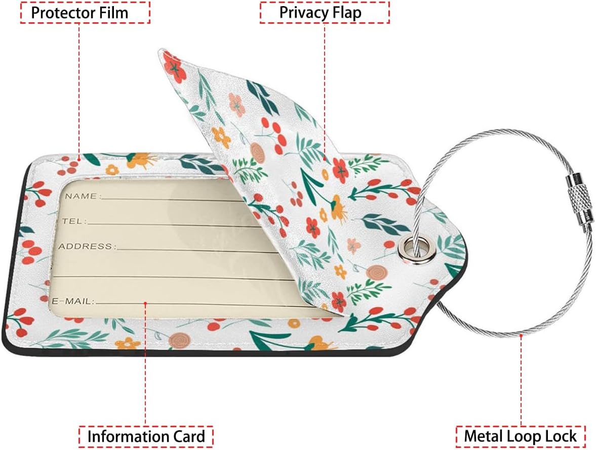 Floral Pattern Luggage Tag Personalized Luggage Tags for Suitcases,Leather Bag Tags for Backpacks Handbag with Name ID Label Travel Essentials Baggage Tags 2 Pack
