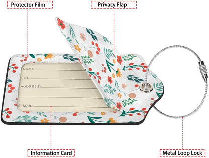 Floral Pattern Luggage Tag Personalized Luggage Tags for Suitcases,Leather Bag Tags for Backpacks Handbag with Name ID Label Travel Essentials Baggage Tags 2 Pack
