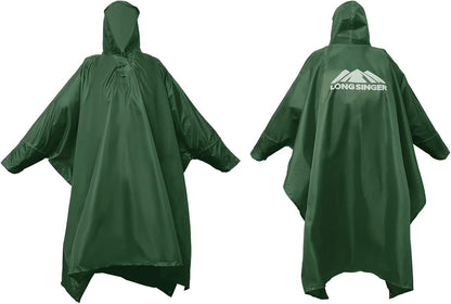 longsinger Rain Poncho for Adult, Waterproof Rain Poncho with Hood and Sleeve, Ideal for Hiking, Hunting, Camping
