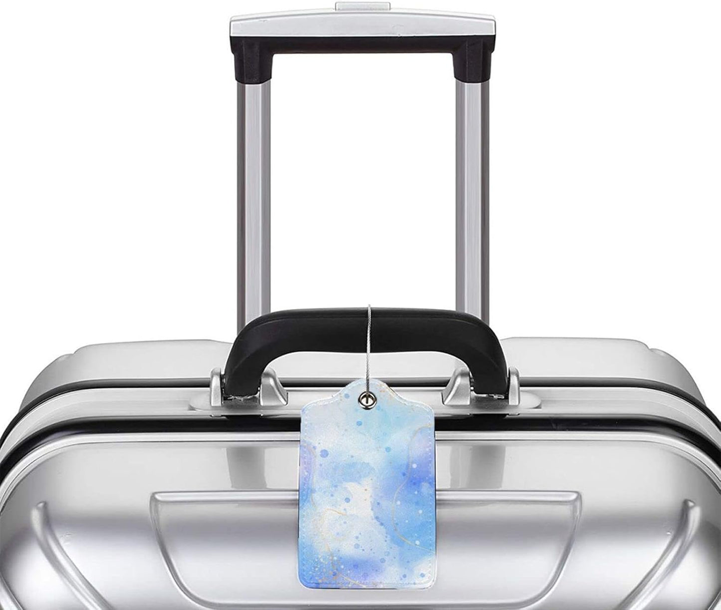 Light Blue Luggage Tags for Suitcases, 2 Pieces PU Leather Bag Tags with Full Back Privacy Cover Name ID Card Stainless Steel Loop, Blue and Gold Marble Baggage Tags for Women Girls Men Boys Travel