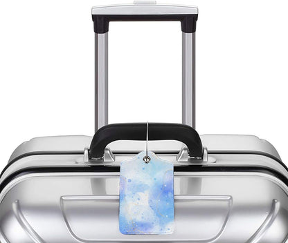 Light Blue Luggage Tags for Suitcases, 2 Pieces PU Leather Bag Tags with Full Back Privacy Cover Name ID Card Stainless Steel Loop, Blue and Gold Marble Baggage Tags for Women Girls Men Boys Travel