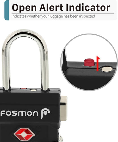 Fosmon TSA Approved Luggage Locks, Suitcase Travel Lock with Push Release Button for Extra Security, 3 Digit Combination Padlock for Gun Case Backpack Zipper Anti Theft Gym Locker - Black, 2 Pack